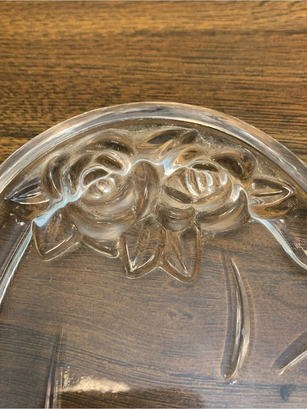 Glass Heart-Shaped Trinket Dish Ring Tray 6x6 Etched Roses Elegant Glassware